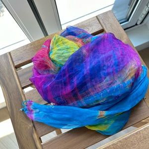Tie Dye Sheer Wrap With Beaded Borders